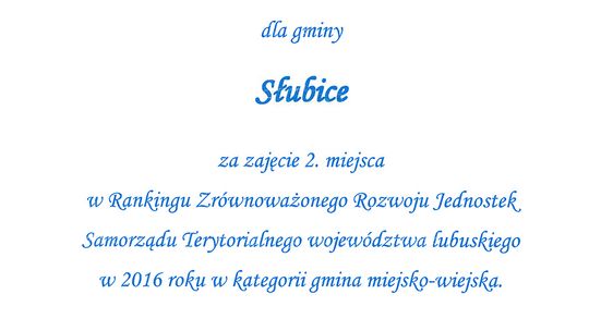 Gmina Słubice na 2 miejscu w rankingu!