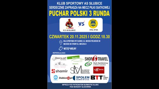 Plakat zapraszający na mecz K.S. AS Słubice z Stal Nysa w Pucharze Polski