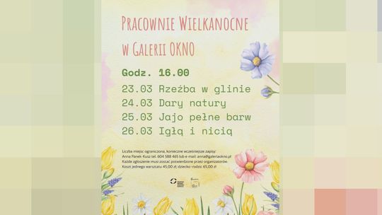 Plakat promujący warsztaty wielkanocne w Galerii OKNO.