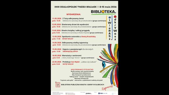 Tydzień Bibliotek w Słubicach. Zaproszenie na wydarzenie.