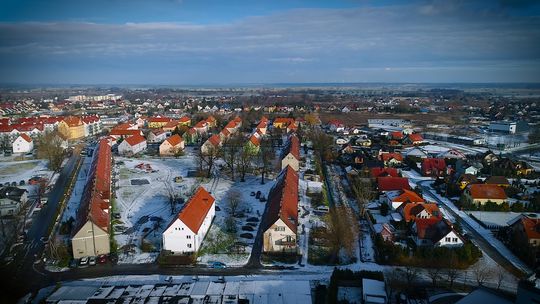 Zimowe Słubice z lotu ptaka. 