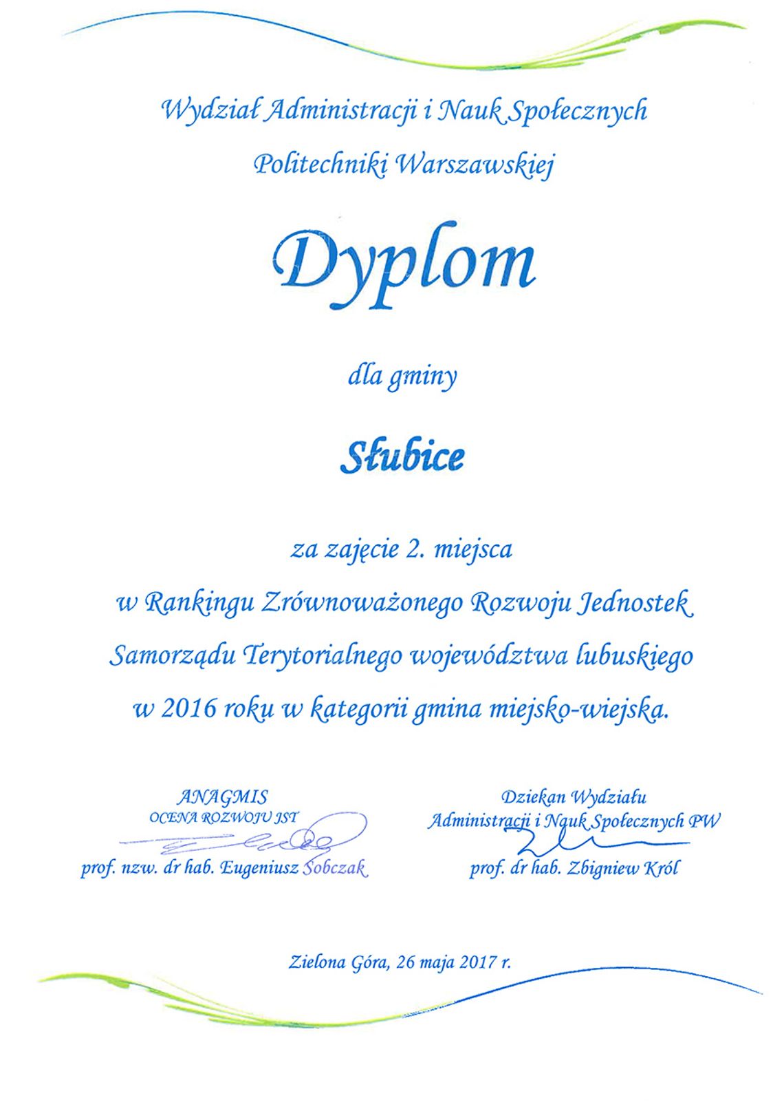 Gmina Słubice na 2 miejscu w rankingu! Gmina Słubice na 2 miejscu w rankingu!