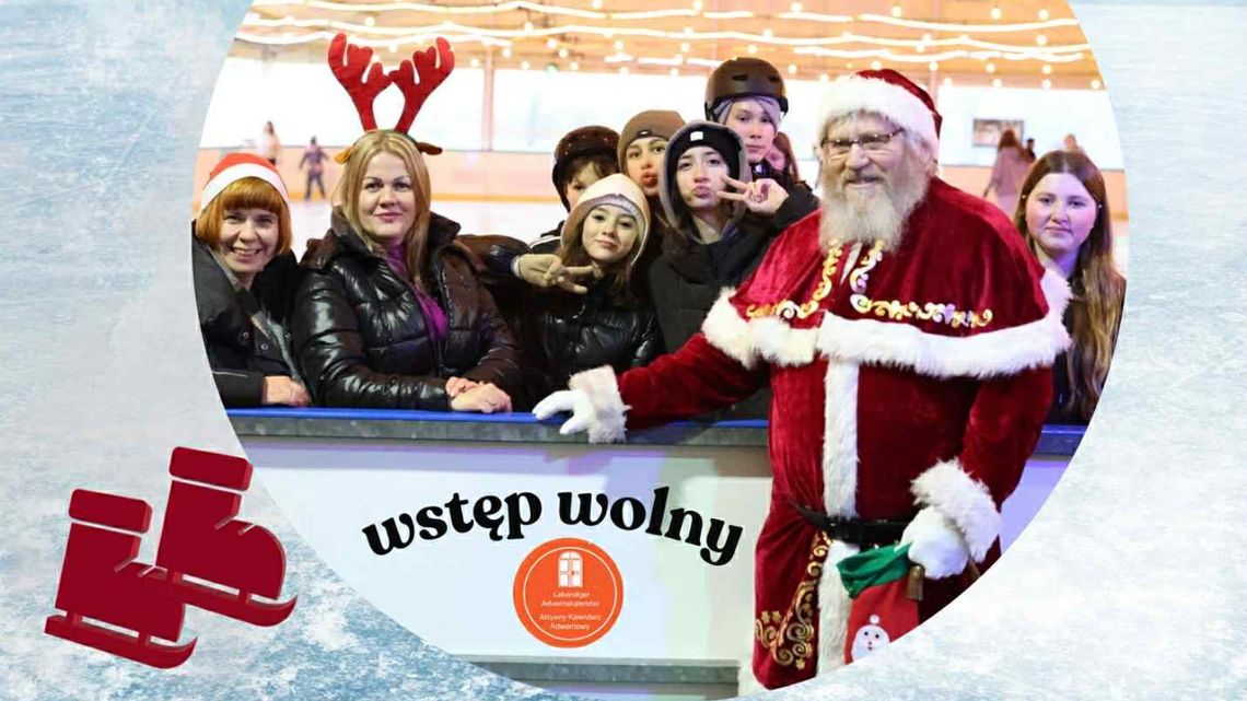 Mikołaj z dziećmi na lodowisku