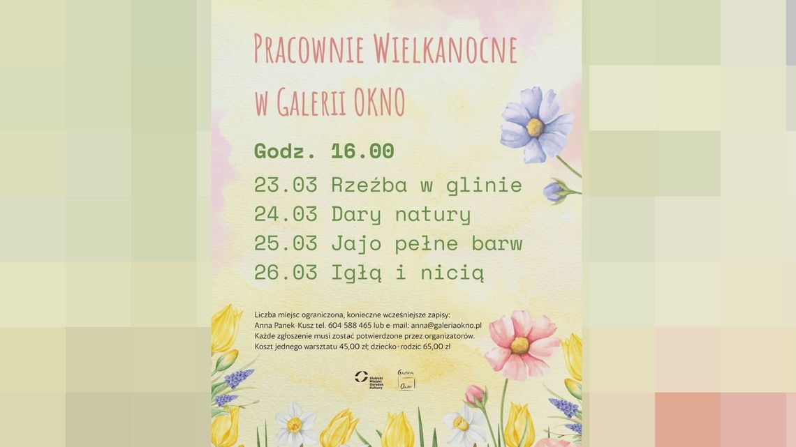 Plakat promujący warsztaty wielkanocne w Galerii OKNO.