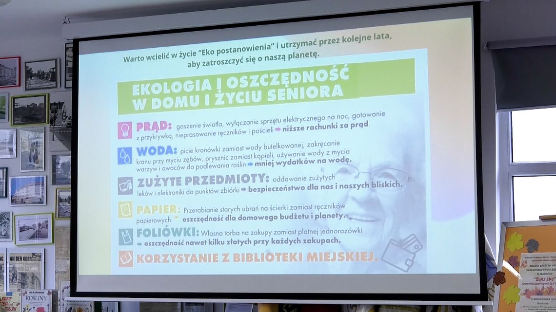 Seniorzy na warsztatach ekologicznych w słubickiej bibliotece Plakat zapraszający na warsztaty ekologiczne dla seniorów