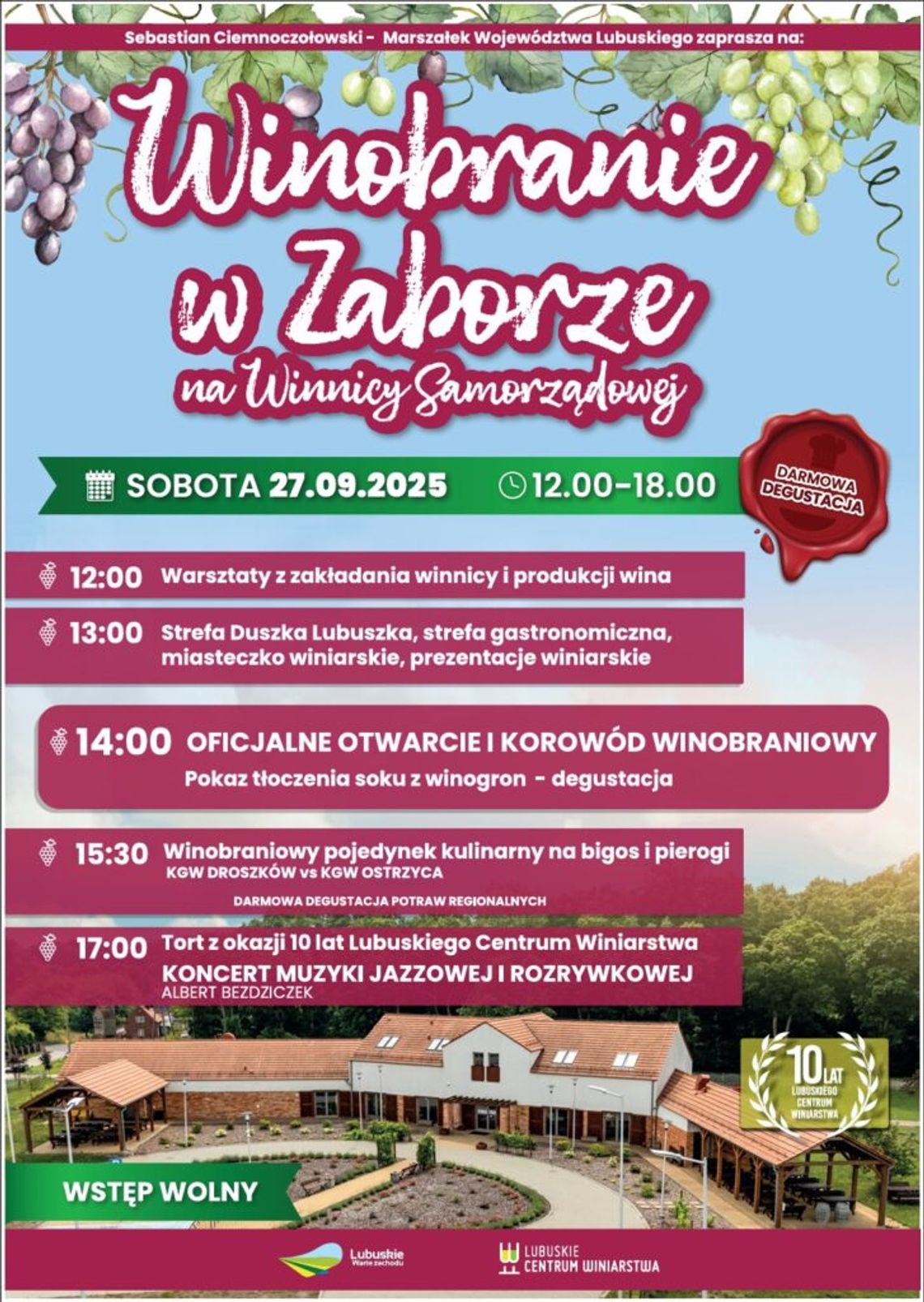 Winobranie na Winnicy Samorządowej w Zaborze - zapowiedź