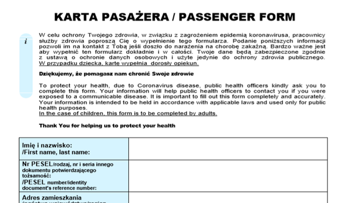 Wypełnij kartę lokalizacyjną przed przekroczeniem granicy