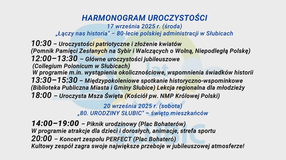 Zaproszenie na obchody 80-lecia Słubic
